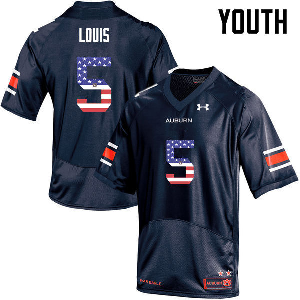 Youth #5 Ricardo Louis Auburn Tigers USA Flag Fashion College Football Jerseys-Navy - Click Image to Close